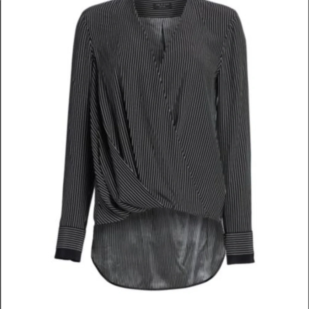 ⭐️ rag & bone - Victor Silk Wrap Blouse in Black w/ White Pinstripes - XXS/TTP - Picture 8 of 12